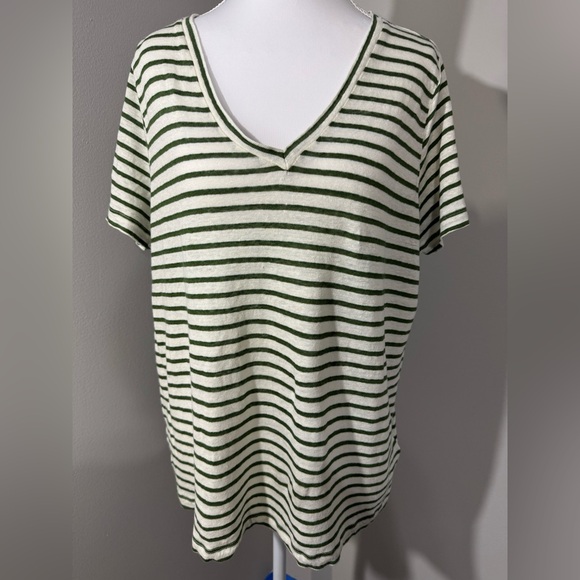 Vineyard Vines Green & Cream Linen Striped Tee Size L - Picture 2 of 5